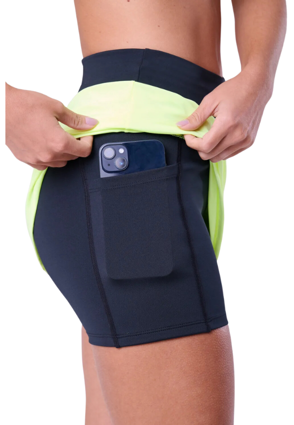 Saia com Bermuda Essential Run Mesh Amarelo Fluor / Preto