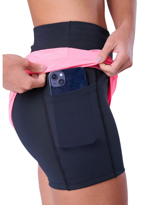 Saia com Bermuda Essential Run Mesh Rosa / Preto