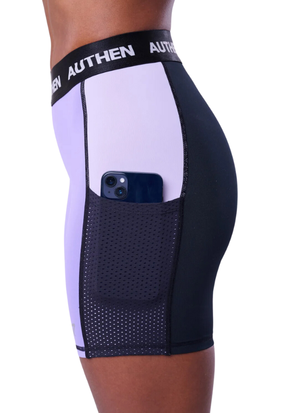 Bermuda Essential Flex Block 15 cm Preto/Lilás