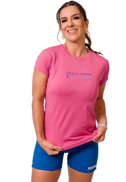 Camiseta Baby Look Coral "Felicidade e Treino"