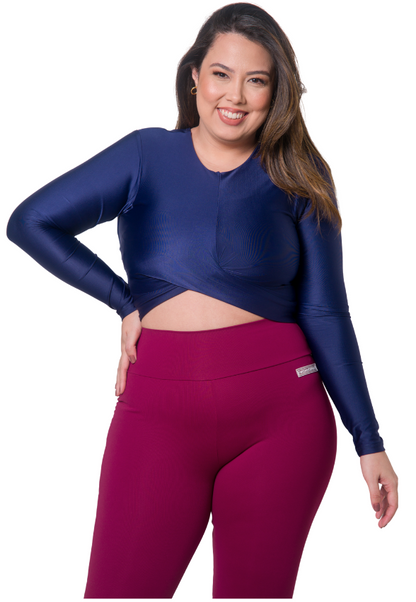 Cropped Carna Manga Longa Azul Marinho