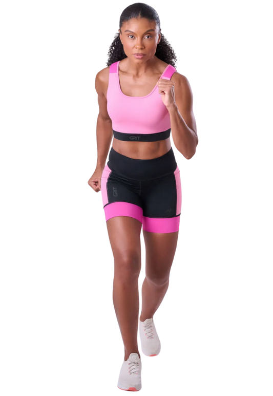 Bermuda Grit Bossa 3 Bolsos 15 cm Fem Ind Preto / Rosa Malva / Pink Fluor Authen