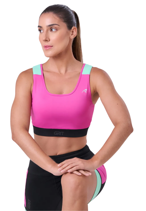 Top Grit Bossa Ajustável 1 Bolso Reto Fem Ind Pink Fluor / Verde Menta / Preto Authen