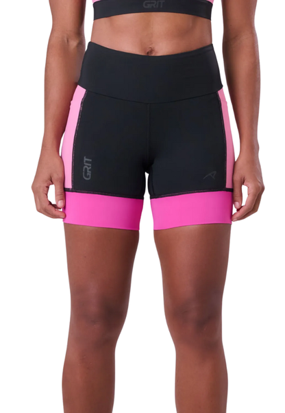 Bermuda Grit Bossa 3 Bolsos 15 cm Fem Ind Preto / Rosa Malva / Pink Fluor Authen