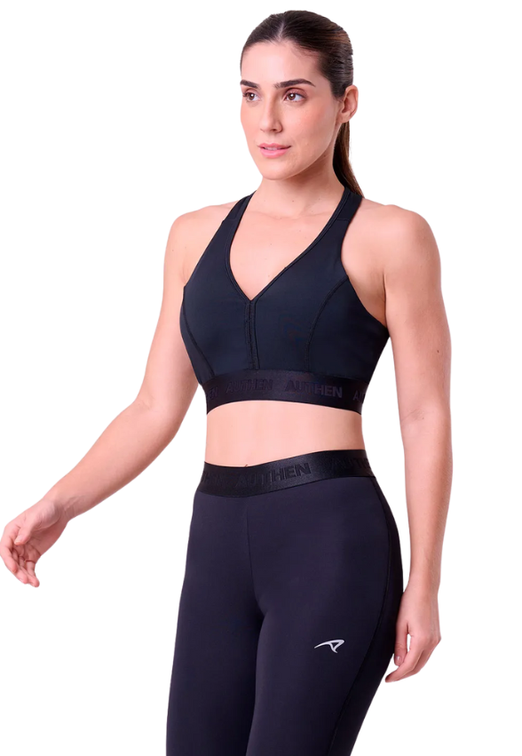 Top Essential Flex Strike Decote V Fem Ind Preto Authen