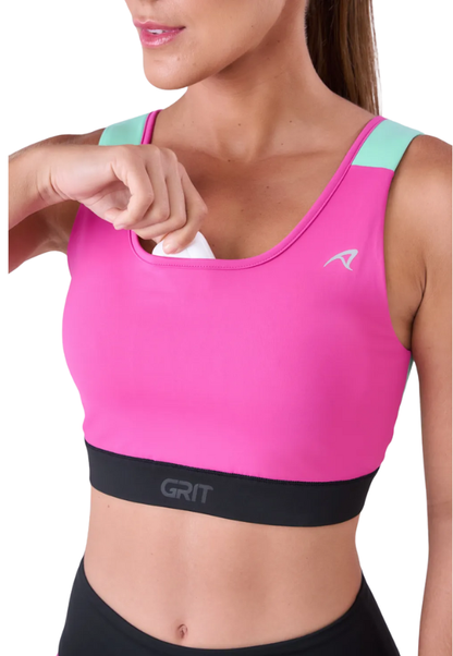 Top Grit Bossa Ajustável 1 Bolso Reto Fem Ind Pink Fluor / Verde Menta / Preto Authen