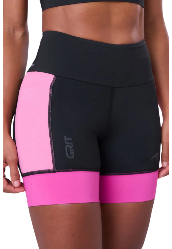 Bermuda Grit Bossa 3 Bolsos 15 cm Fem Ind Preto / Rosa Malva / Pink Fluor Authen