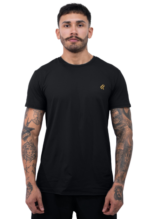Camiseta Dry Poliamida Preto/Dourado